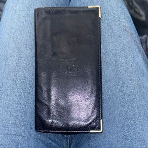 Celine Black Leather long bifold Wallet with Gold Accents / checkbook holder